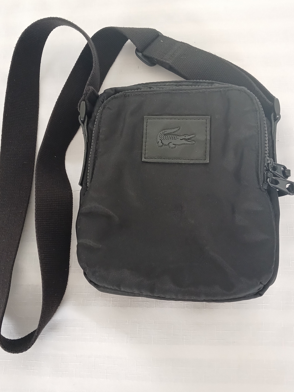 Lacoste Black Messenger Crossbody Bag In Polyurethane Black Adjustable